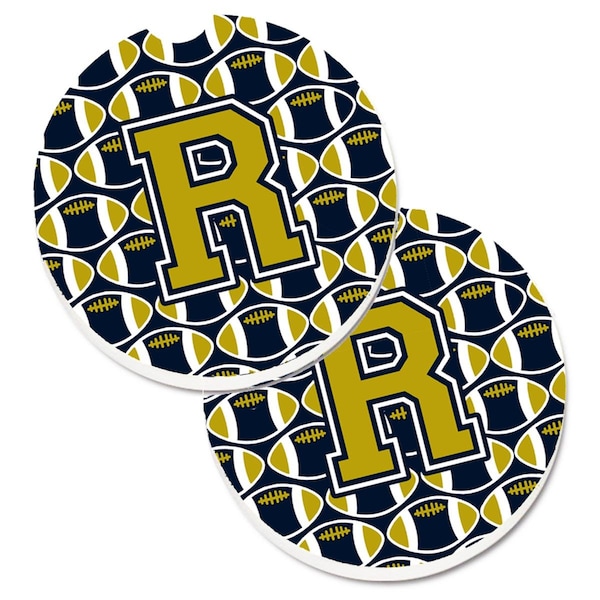 Carolines Treasures Letter R Football Blue and Gold Cup Holder Car Coaster, PK2 CJ1074-RCARC - main